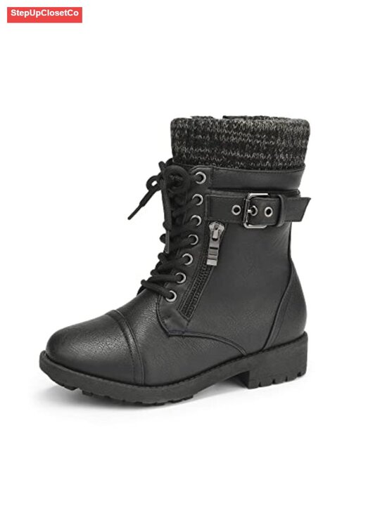 Other - Kids Combat Lace Up Mid Calf Boots Faux Leather Zip